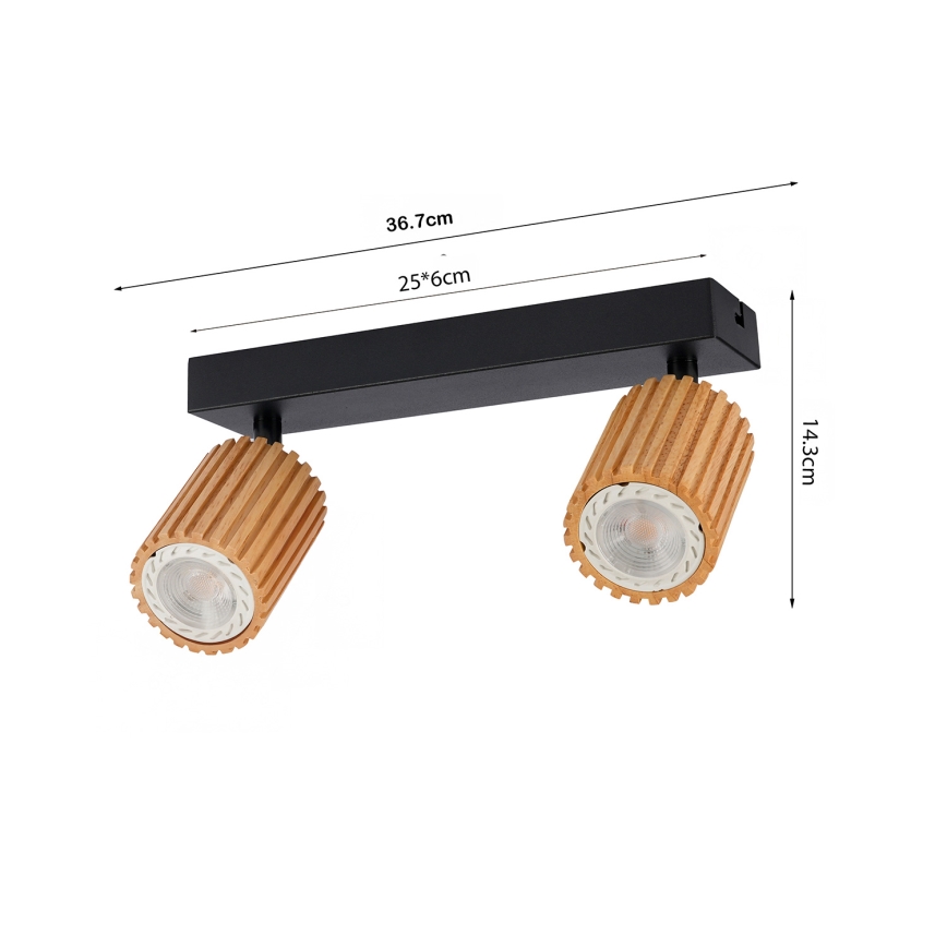 Brilagi - Φωτιστικό σποτ MODERN WOOD 2xGU10/8W/230V από ξύλο καουτσούκου/μαύρο