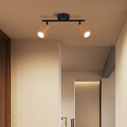 Brilagi - Φωτιστικό σποτ MODERN WOOD 2xGU10/8W/230V ξύλο καουτσούκ/μαύρο