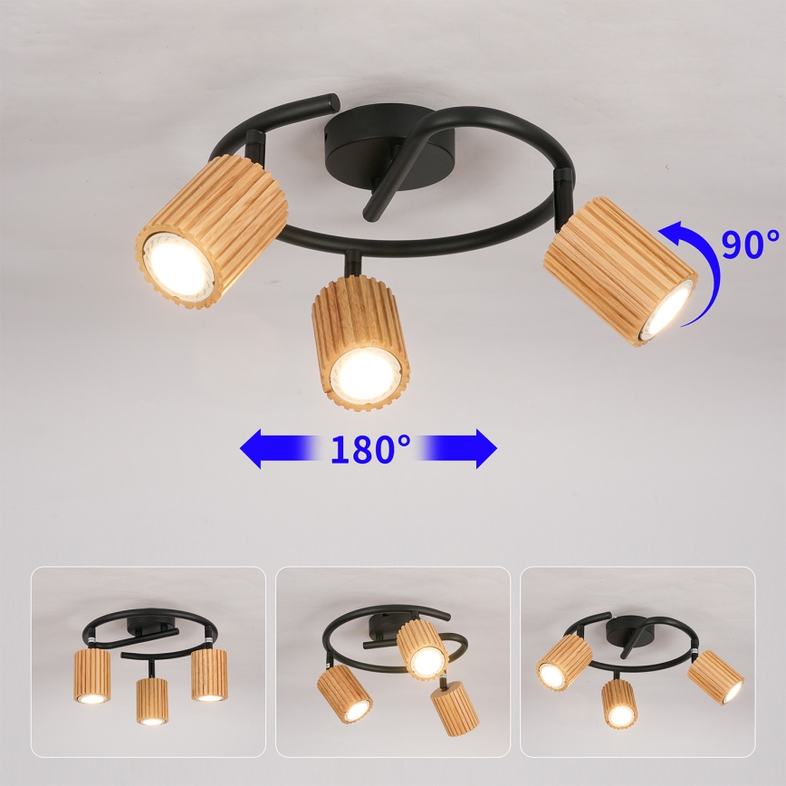 Brilagi - Φωτιστικό σποτ MODERN WOOD 3xGU10/8W/230V ξύλο/μαύρο