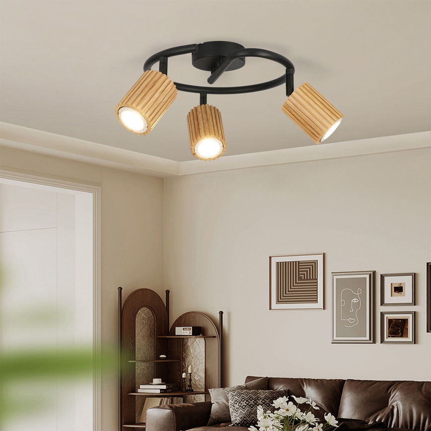 Brilagi - Φωτιστικό σποτ MODERN WOOD 3xGU10/8W/230V ξύλο/μαύρο