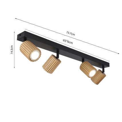 Brilagi - Φωτιστικό σποτ MODERN WOOD 4xGU10/8W/230V ξύλο καουτσούκ/μαύρο