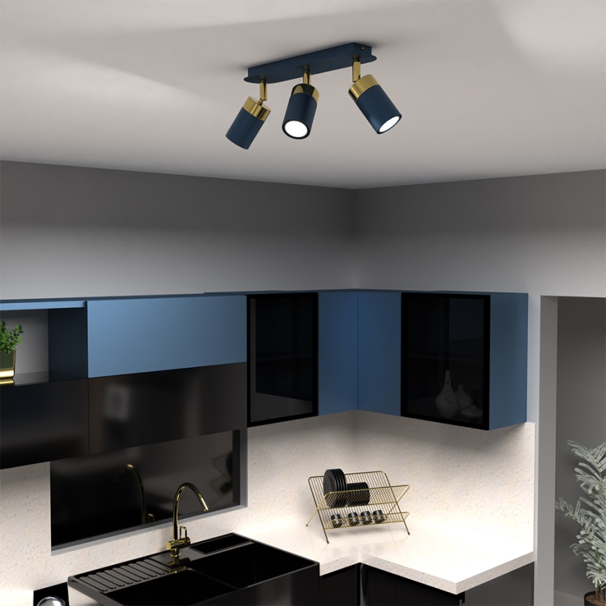 Brilagi - Φωτιστικό σποτ POKER 3xGU10/25W/230V μπλε/χρυσό