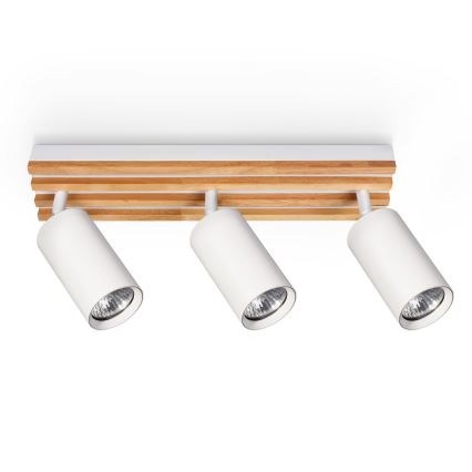 Brilagi - Φωτιστικό σποτ SELE WOOD 3xGU10/30W/230V λευκό/ξύλο
