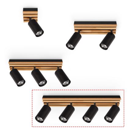 Brilagi - Φωτιστικό σποτ SELE WOOD 4xGU10/30W/230V μαύρο/ξύλο