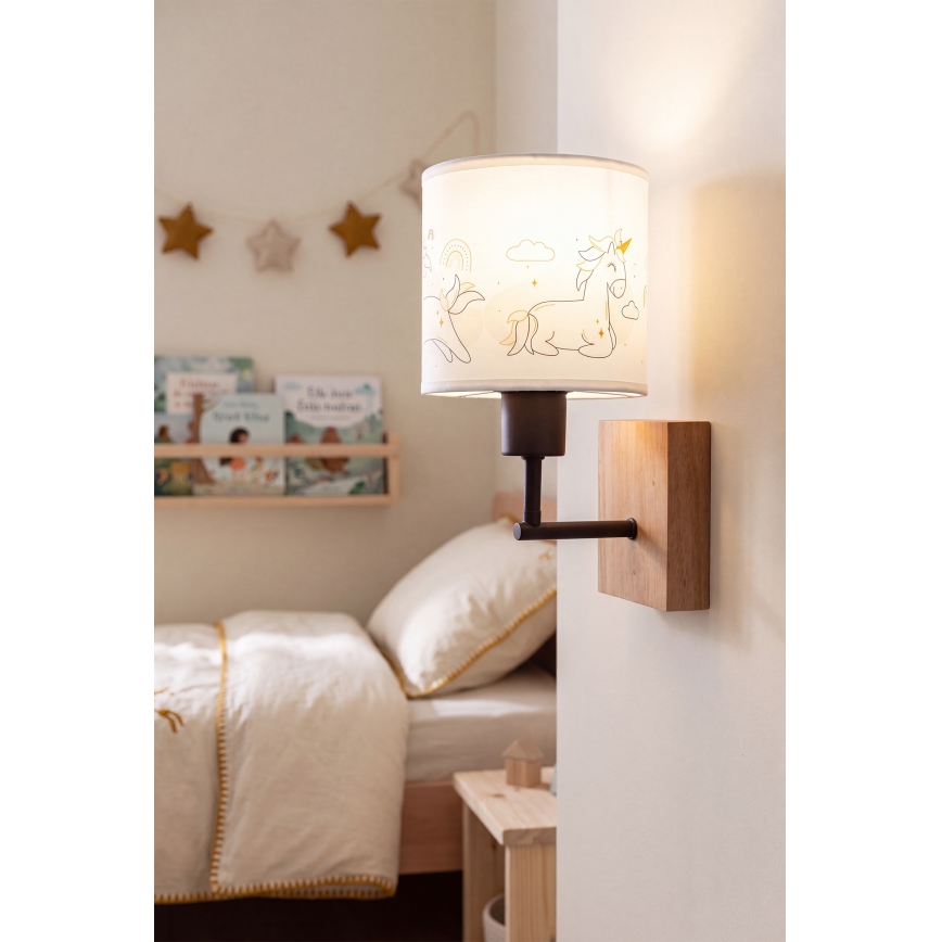 Brilagi - Παιδικό φωτιστικό τοίχου BOBO WOOD 1xE27/25W/230V δρυς/μαύρο/λευκό/μονόκεροι