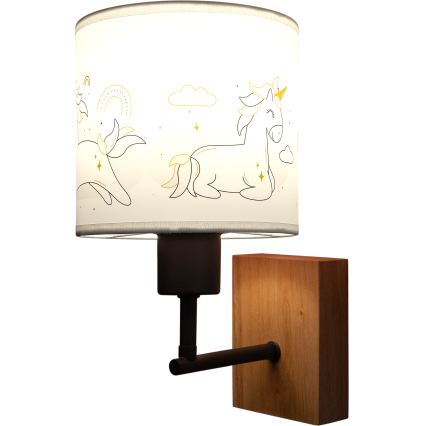 Brilagi - Παιδικό φωτιστικό τοίχου BOBO WOOD 1xE27/25W/230V δρυς/μαύρο/λευκό/μονόκεροι