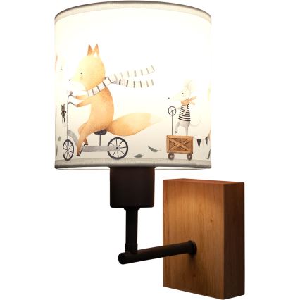 Brilagi - Παιδικό επιτοίχιο φωτιστικό BOBO WOOD 1xE27/25W/230V δρυς/μαύρο/λευκό/ζωάκια