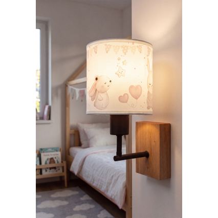 Brilagi - Παιδικό φωτιστικό τοίχου BOBO WOOD 1xE27/25W/230V δρυς/μαύρο/κρεμ/κουνελάκια