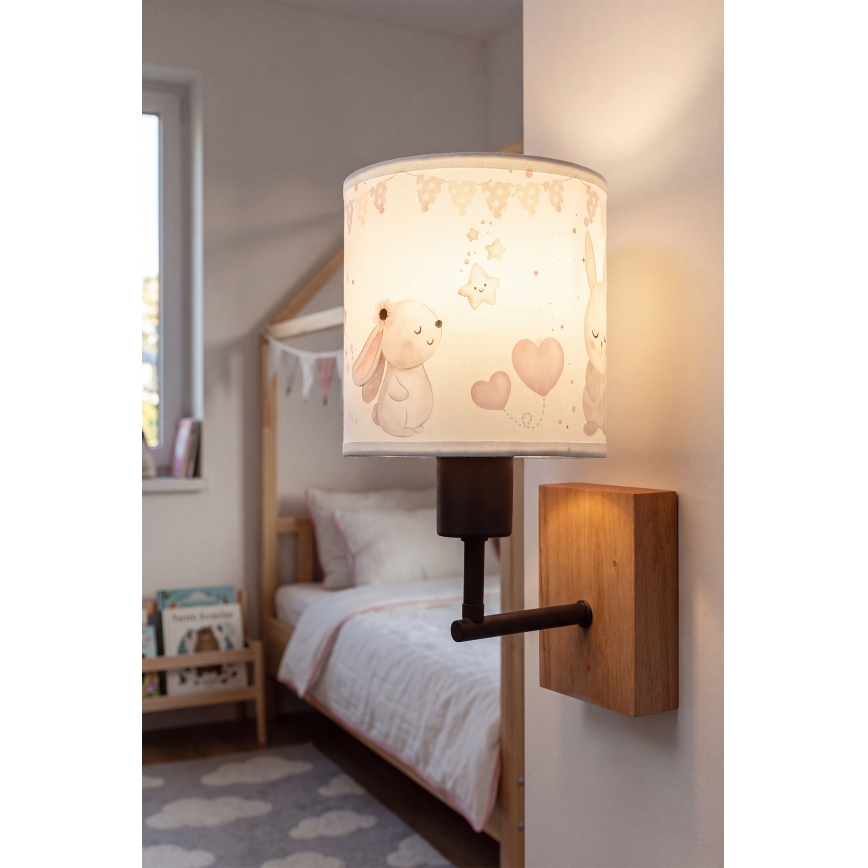 Brilagi - Παιδικό φωτιστικό τοίχου BOBO WOOD 1xE27/25W/230V δρυς/μαύρο/κρεμ/κουνελάκια