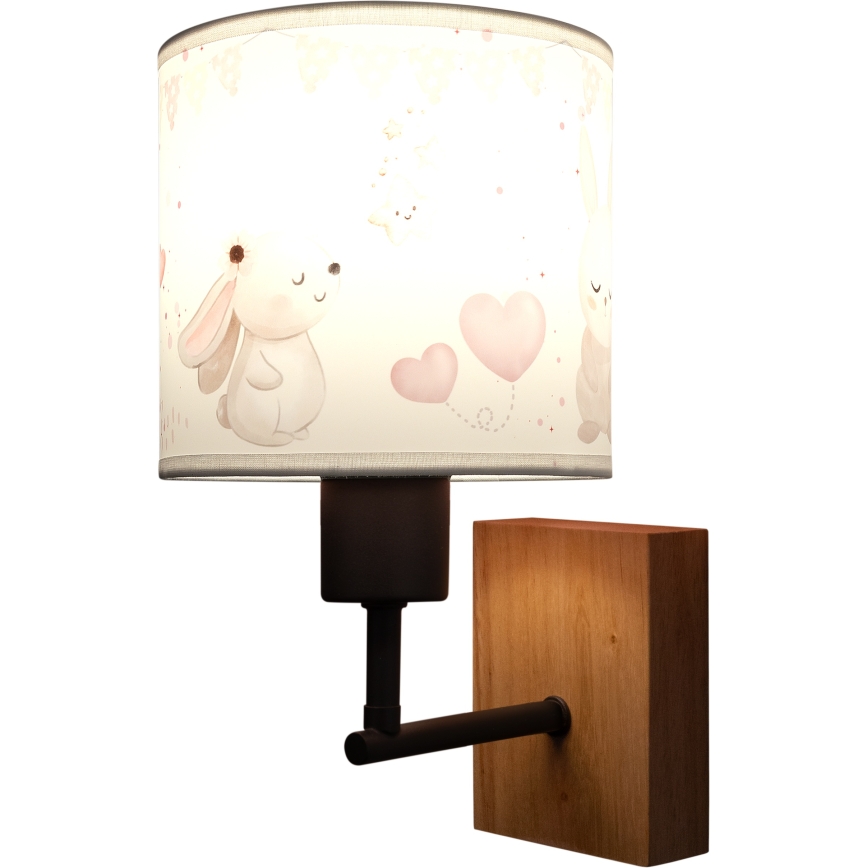 Brilagi - Παιδικό φωτιστικό τοίχου BOBO WOOD 1xE27/25W/230V δρυς/μαύρο/κρεμ/κουνελάκια