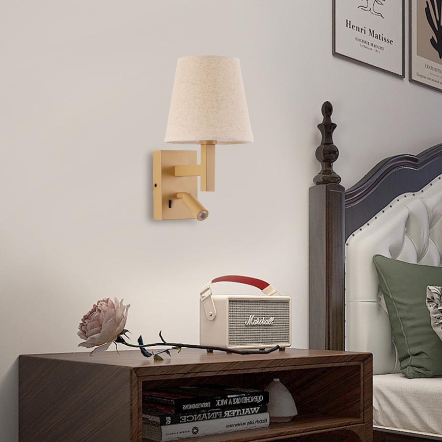 Brilagi - Φωτιστικό τοίχου LED DEYA 1xE14/40W/230V + LED/3W λινάρι/χρυσό