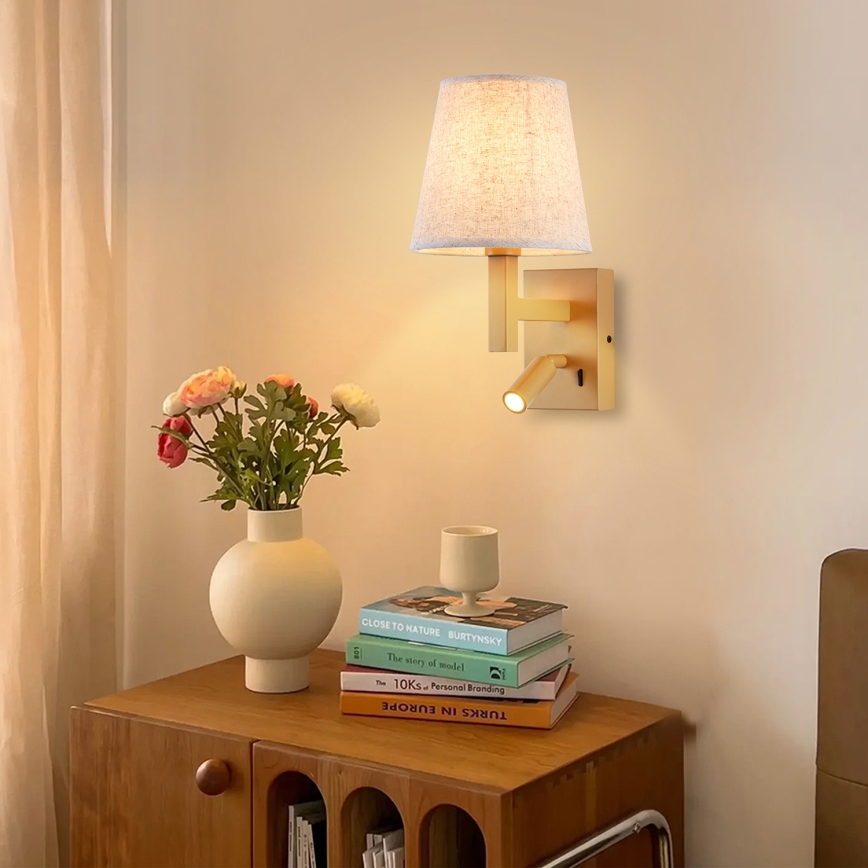 Brilagi - Φωτιστικό τοίχου LED DEYA 1xE14/40W/230V + LED/3W λινάρι/χρυσό