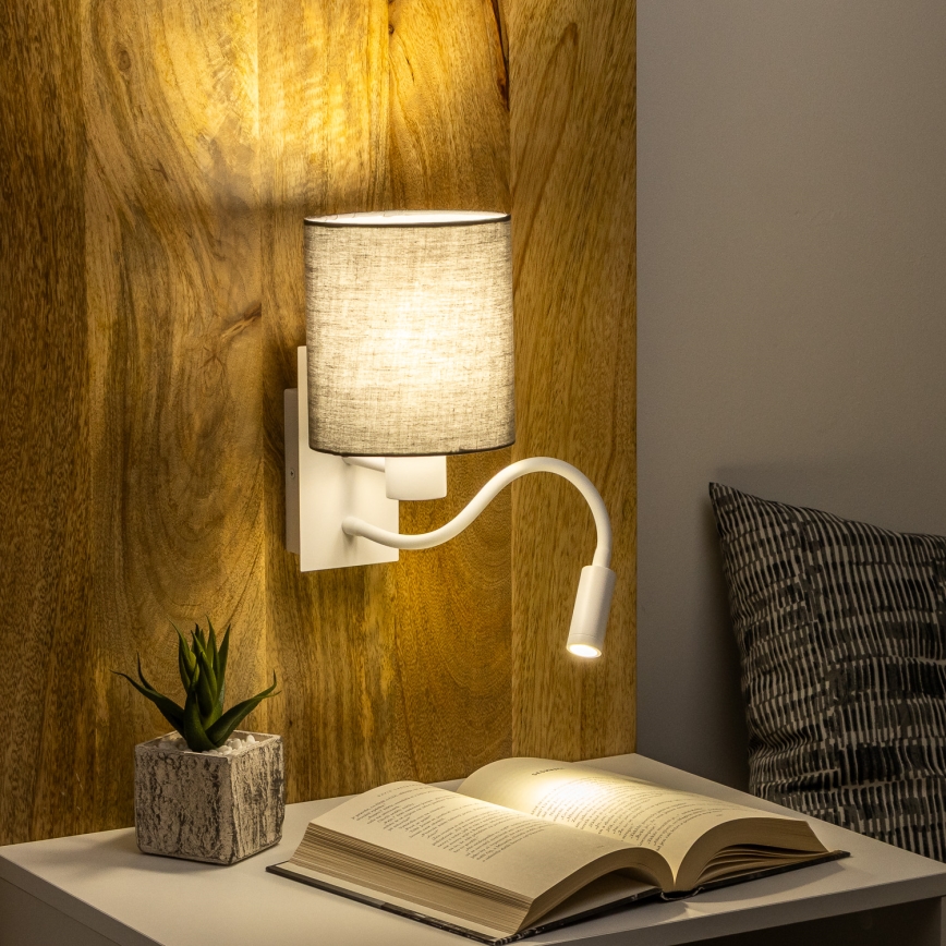 Brilagi - LED Εύκαμπτο φωτιστικό τοίχου NUBILA 1xE27/25W/230V + LED/3W λευκό/ανθρακί