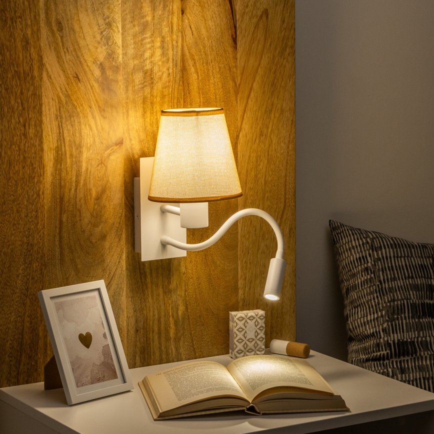 Brilagi - LED Εύκαμπτο φωτιστικό τοίχου NUBILA 1xE27/25W/230V + LED/3W λευκό/ανοιχτό καφέ