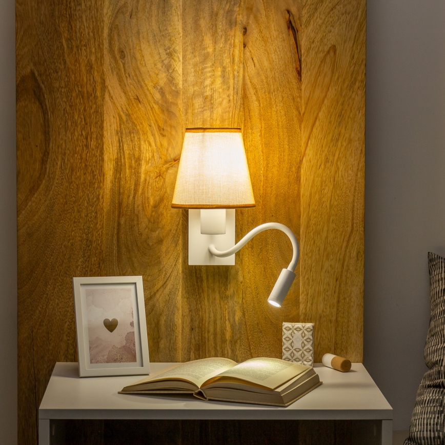 Brilagi - LED Εύκαμπτο φωτιστικό τοίχου NUBILA 1xE27/25W/230V + LED/3W λευκό/ανοιχτό καφέ