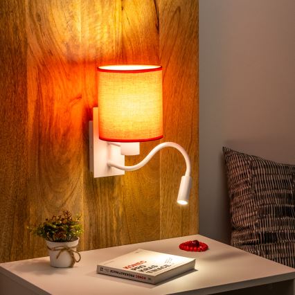 Brilagi - LED Εύκαμπτο φωτιστικό τοίχου NUBILA 1xE27/25W/230V + LED/3W λευκό/κόκκινο