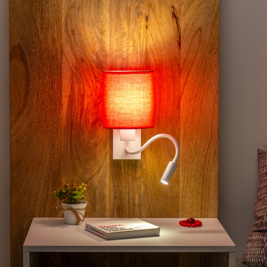 Brilagi - LED Εύκαμπτο φωτιστικό τοίχου NUBILA 1xE27/25W/230V + LED/3W λευκό/κόκκινο