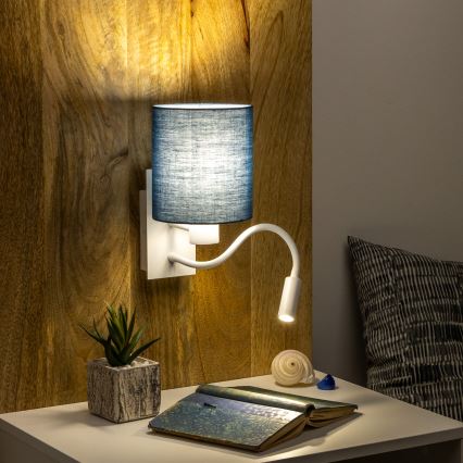 Brilagi - LED Εύκαμπτο φωτιστικό τοίχου NUBILA 1xE27/25W/230V + LED/3W λευκό/σκούρο μπλε