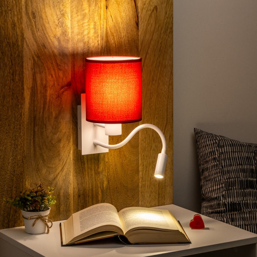 Brilagi - LED Εύκαμπτο φωτιστικό τοίχου NUBILA 1xE27/25W/230V + LED/3W λευκό/Pompeian κόκκινο