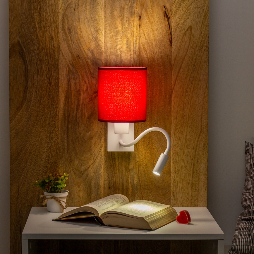 Brilagi - LED Εύκαμπτο φωτιστικό τοίχου NUBILA 1xE27/25W/230V + LED/3W λευκό/Pompeian κόκκινο