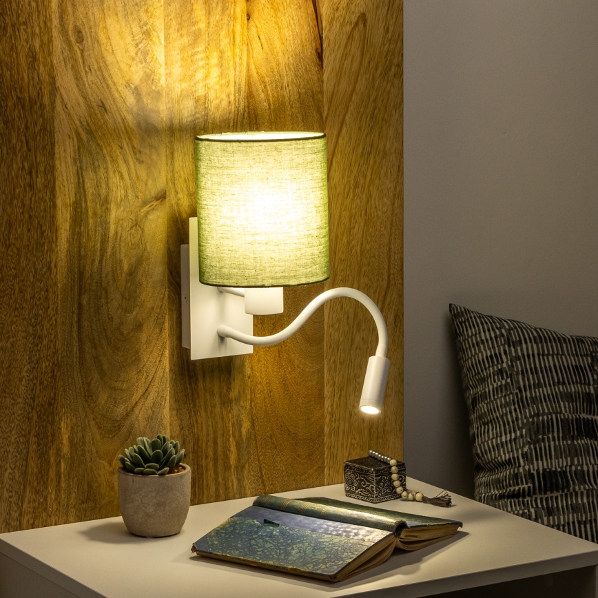 Brilagi - LED Εύκαμπτο φωτιστικό τοίχου NUBILA 1xE27/25W/230V + LED/3W λευκό/πράσινο