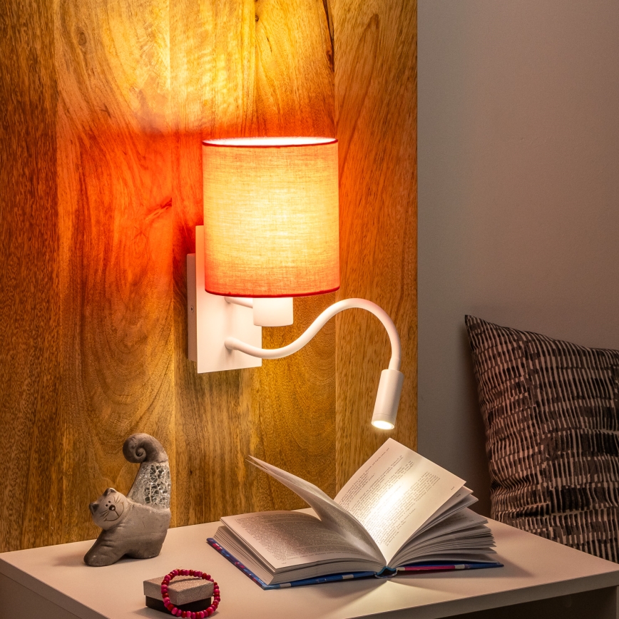 Brilagi - LED Εύκαμπτο φωτιστικό τοίχου NUBILA 1xE27/25W/230V + LED/3W λευκό/ροζ