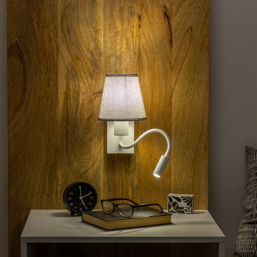 Brilagi - LED Εύκαμπτο φωτιστικό τοίχου NUBILA 1xE27/25W/230V + LED/3W λευκό/γκρι