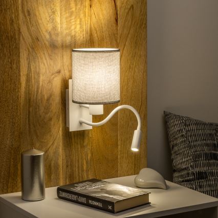 Brilagi - LED Εύκαμπτο φωτιστικό τοίχου NUBILA 1xE27/25W/230V + LED/3W λευκό/γκρι