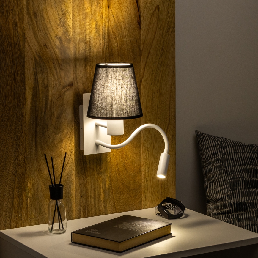 Brilagi - LED Εύκαμπτο φωτιστικό τοίχου NUBILA 1xE27/25W/230V + LED/3W λευκό/μαύρο