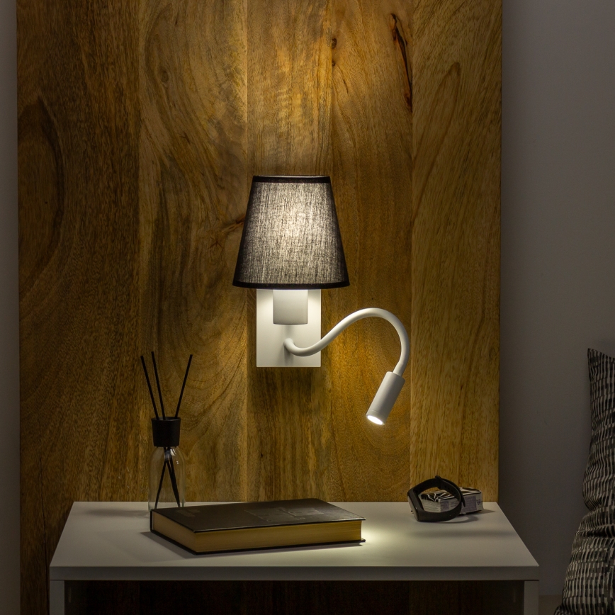 Brilagi - LED Εύκαμπτο φωτιστικό τοίχου NUBILA 1xE27/25W/230V + LED/3W λευκό/μαύρο