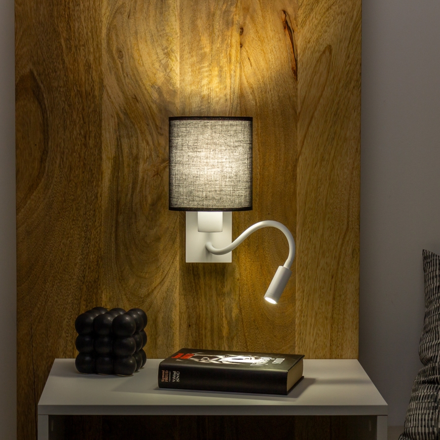 Brilagi - LED Εύκαμπτο φωτιστικό τοίχου NUBILA 1xE27/25W/230V + LED/3W λευκό/μαύρο