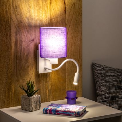 Brilagi - LED Εύκαμπτο φωτιστικό τοίχου NUBILA 1xE27/25W/230V + LED/3W λευκό/μωβ