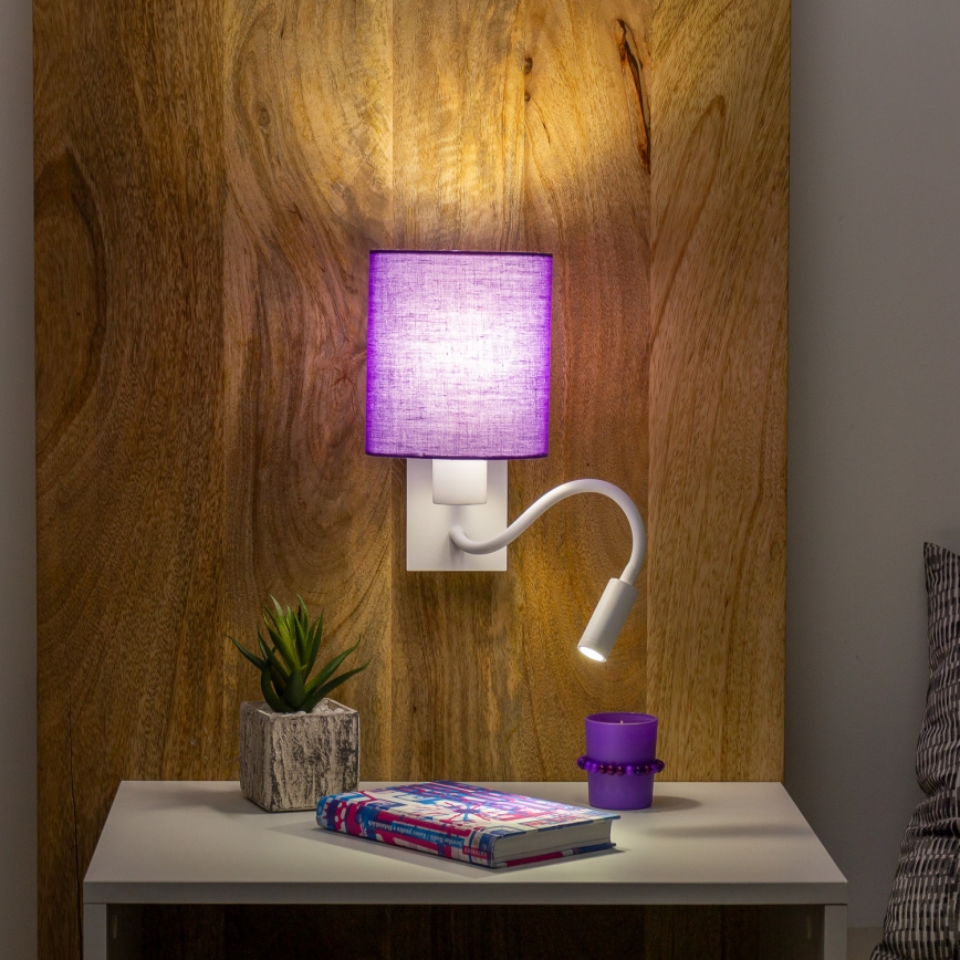 Brilagi - LED Εύκαμπτο φωτιστικό τοίχου NUBILA 1xE27/25W/230V + LED/3W λευκό/μωβ