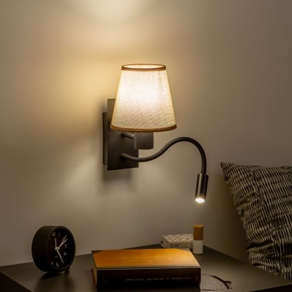 Brilagi - LED Εύκαμπτο φωτιστικό τοίχου NUBILA 1xE27/25W/230V + LED/3W μαύρο/καφέ