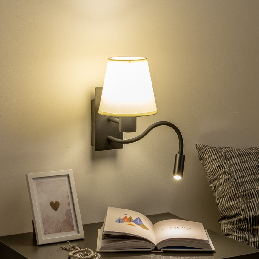 Brilagi - LED Εύκαμπτο φωτιστικό τοίχου NUBILA 1xE27/25W/230V + LED/3W μαύρο/κρεμ