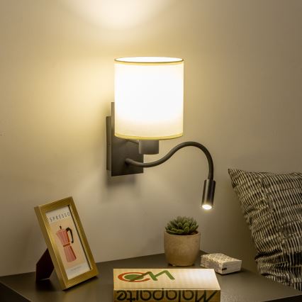 Brilagi - LED Εύκαμπτο φωτιστικό τοίχου NUBILA 1xE27/25W/230V + LED/3W μαύρο/κρεμ