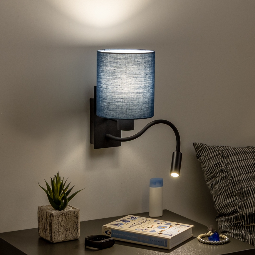 Brilagi - LED Εύκαμπτο φωτιστικό τοίχου NUBILA 1xE27/25W/230V + LED/3W μαύρο/σκούρο μπλε