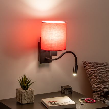 Brilagi - LED Εύκαμπτο φωτιστικό τοίχου NUBILA 1xE27/25W/230V + LED/3W μαύρο/ροζ