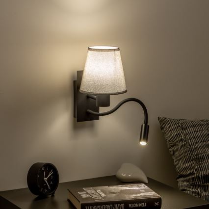 Brilagi - LED Εύκαμπτο φωτιστικό τοίχου NUBILA 1xE27/25W/230V + LED/3W μαύρο/γκρι