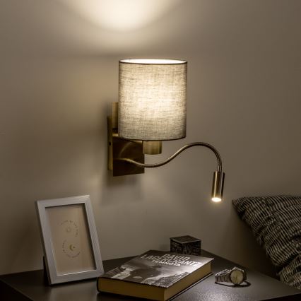 Brilagi - LED Εύκαμπτο φωτιστικό τοίχου NUBILA 1xE27/25W/230V + LED/3W ορείχαλκος/ανθρακί