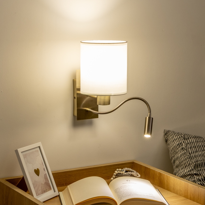 Brilagi - LED Εύκαμπτο φωτιστικό τοίχου NUBILA 1xE27/25W/230V + LED/3W ορείχαλκος/λευκό