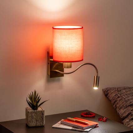 Brilagi - LED Εύκαμπτο φωτιστικό τοίχου NUBILA 1xE27/25W/230V + LED/3W ορείχαλκος/κόκκινο