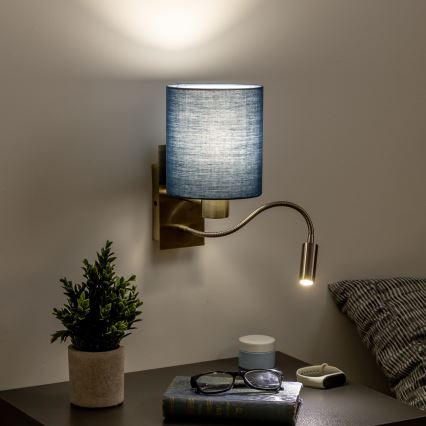 Brilagi - LED Εύκαμπτο φωτιστικό τοίχου NUBILA 1xE27/25W/230V+ LED/3W ορείχαλκος/σκούρο μπλε