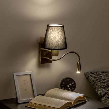 Brilagi - LED Εύκαμπτο φωτιστικό τοίχου NUBILA 1xE27/25W/230V + LED/3W ορείχαλκος/μαύρο