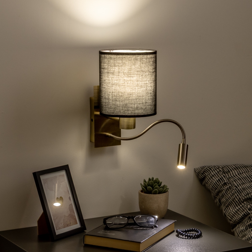 Brilagi - LED Εύκαμπτο φωτιστικό τοίχου NUBILA 1xE27/25W/230V + LED/3W ορείχαλκος/μαύρο