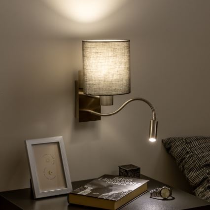 Brilagi - LED Εύκαμπτο φωτιστικό τοίχου NUBILA 1xE27/25W/230V + LED/3W ματ χρώμιο/ανθρακί