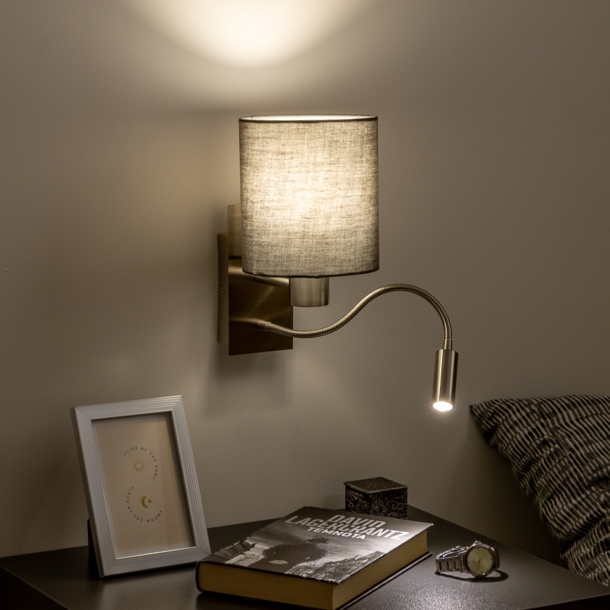 Brilagi - LED Εύκαμπτο φωτιστικό τοίχου NUBILA 1xE27/25W/230V + LED/3W ματ χρώμιο/ανθρακί