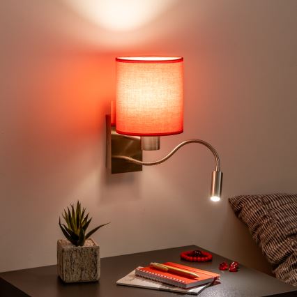 Brilagi - LED Εύκαμπτο φωτιστικό τοίχου NUBILA 1xE27/25W/230V + LED/3W ματ χρώμιο/κόκκινο