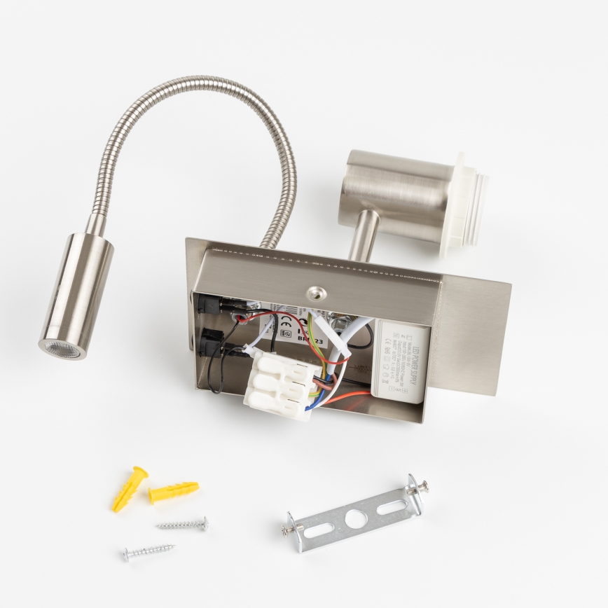 Brilagi - LED Εύκαμπτο φωτιστικό τοίχου NUBILA 1xE27/25W/230V + LED/3W ματ χρώμιο/Pompeian κόκκινο