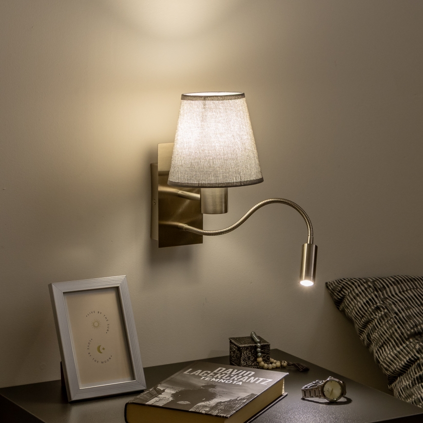 Brilagi - LED Εύκαμπτο φωτιστικό τοίχου NUBILA 1xE27/25W/230V + LED/3W ματ χρώμιο/γκρι
